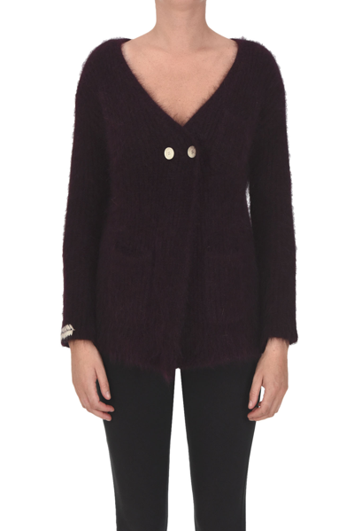 Shop Alysi Double-breasted Cardigan In Bordeaux