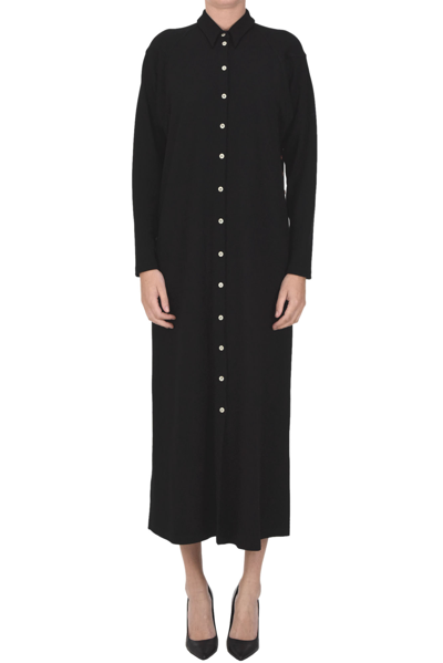 Shop Alysi Wool-blend Jersey Shirt Dress In Black