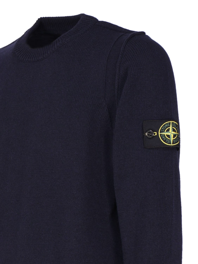 Shop Stone Island Blue T-shirt With Long Sleeves And Side Logo Patch In Wool Blend Man