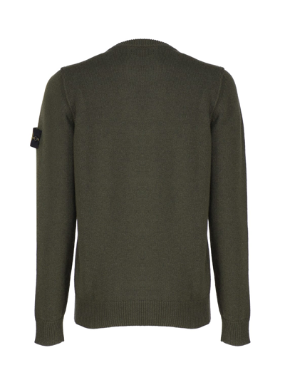 Shop Stone Island Compass Patch Fine-knit Sweatshirt In Green Olive