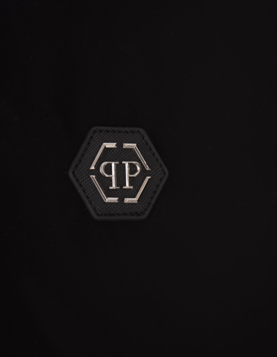 Shop Philipp Plein Black Nylon Bomber Jacket With Pp Hexagon In Nero