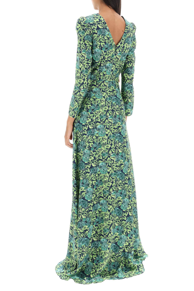 Shop Saloni Margot Maxi Silk Dress In Woodland (blue)