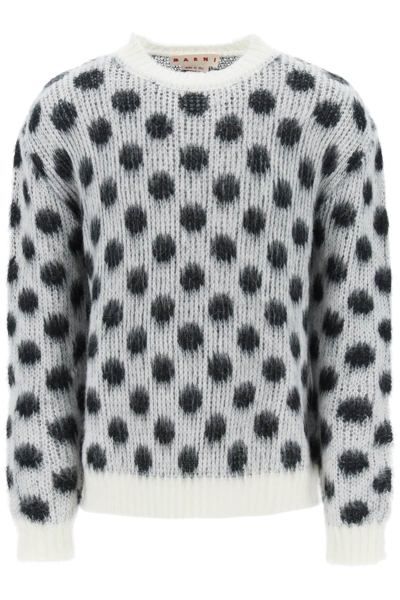 Shop Marni Polka Dot Mohair Sweater In Lily White (white)