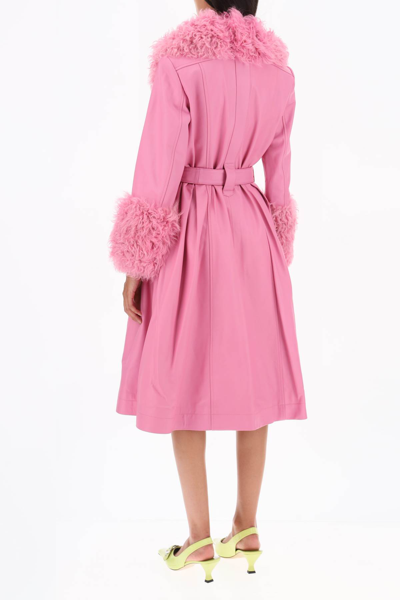 Shop Saks Potts Foxy Leather And Shearling Long Coat In Fuchsia Pink (pink)