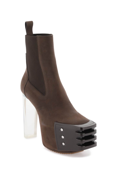 Shop Rick Owens Platform Heeled Ankle Boots In Brown Clear (brown)
