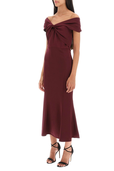 Shop Roland Mouret Stretch Cady Midi Dress With Twisted Detail In Maroon (purple)