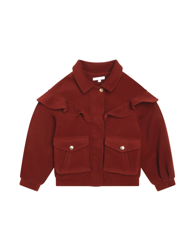 Shop Chloé Brick Red Wool Short Coat With Ruffles In Rosso