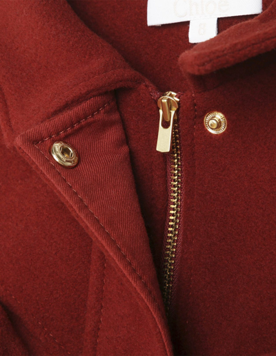 Shop Chloé Brick Red Wool Short Coat With Ruffles In Rosso