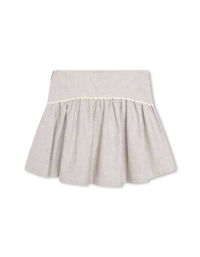 Shop Chloé Grey Skirt With Contrasting Floral Embroidery In Grigio