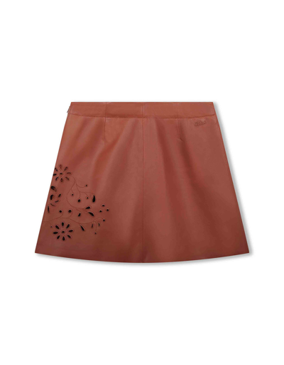 Shop Chloé Brick Red Leather Skirt With Embroidery In Rosso