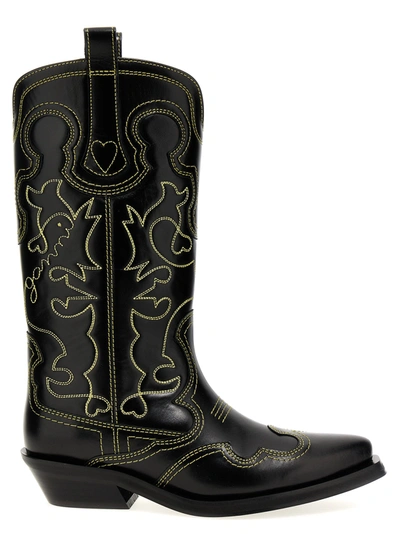 Shop Ganni Western Boots, Ankle Boots Black