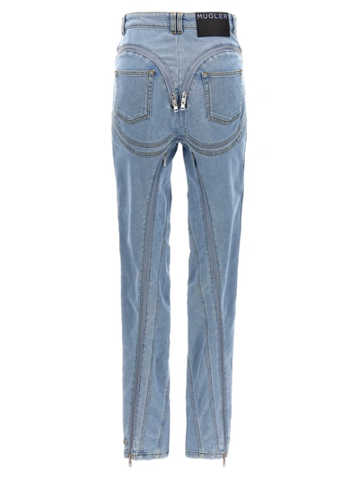 Shop Mugler Zipped Spiral Jeans Light Blue
