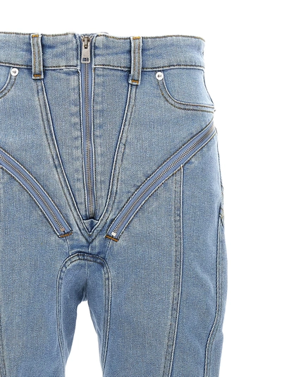 Shop Mugler Zipped Spiral Jeans Light Blue