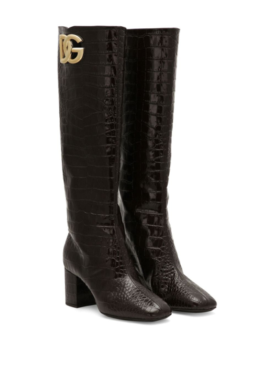 Dolce & Gabbana 60mm Logo-plaque Leather Boots In Brown