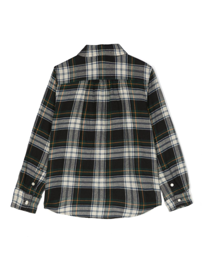 Shop Ralph Lauren Plaid-check Ruffled-detail Cotton Shirt In Green