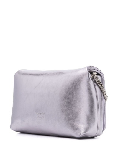 Shop Pinko Classic Love Leather Crossbody Bag In Silver