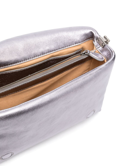 Shop Pinko Classic Love Leather Crossbody Bag In Silver
