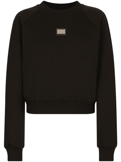 Shop Dolce & Gabbana Logo-plaque Crew-neck Sweatshirt In Black