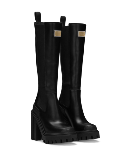 Shop Dolce & Gabbana 90mm Logo-plaque Slip-on Boots In Black