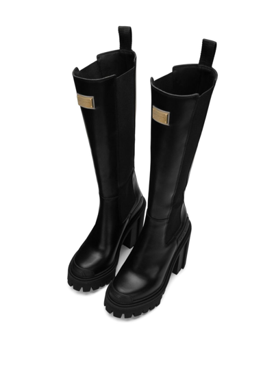 Shop Dolce & Gabbana 90mm Logo-plaque Slip-on Boots In Black