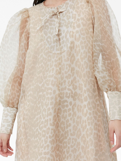 Ganni Leopard-print Organza A-line Dress In Neutrals