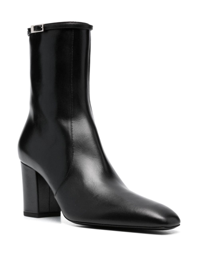 Saint Laurent Betty Lambskin Buckle Ankle Booties In Schwarz