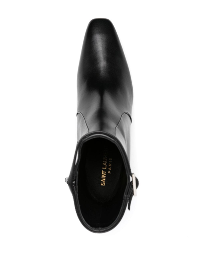 Saint Laurent Betty Lambskin Buckle Ankle Booties In Schwarz