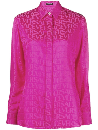Shop Versace Fuchsia Shirt With All-over Print In Pink