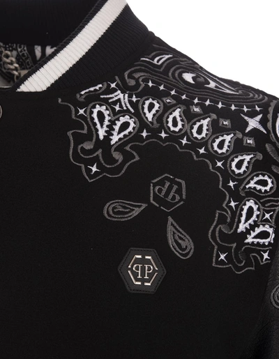 Shop Philipp Plein Foulard Paisley Bomber Jacket In Wool And Leather In Black