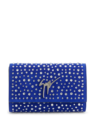 Shop Giuseppe Zanotti Cleopatra Crystal-embellished Clutch Bag In Blue