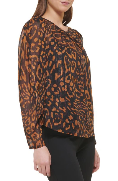 Shop Dkny Leopard Print Blouse In Roasted Pecan Multi