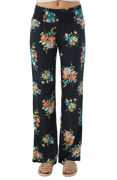 Shop O'neill Johnny Coralina Floral Smocked Waist Pants In Black