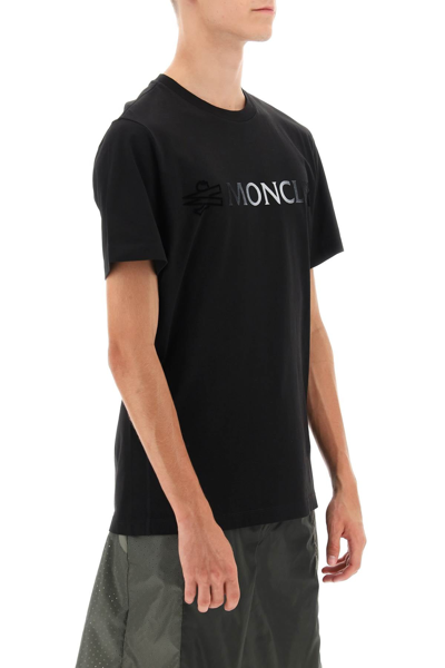 Shop Moncler Basic Flocked Logo T-shirt Men In Black