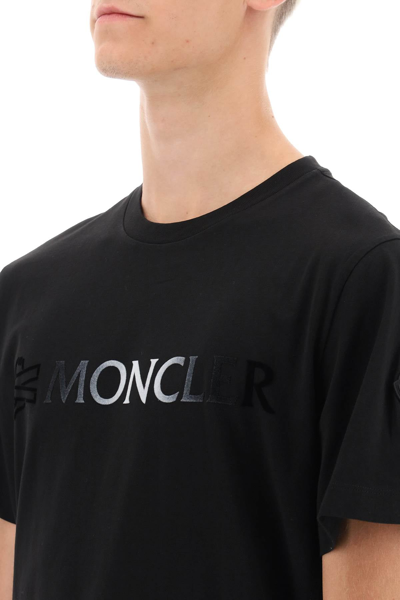 Shop Moncler Basic Flocked Logo T-shirt Men In Black