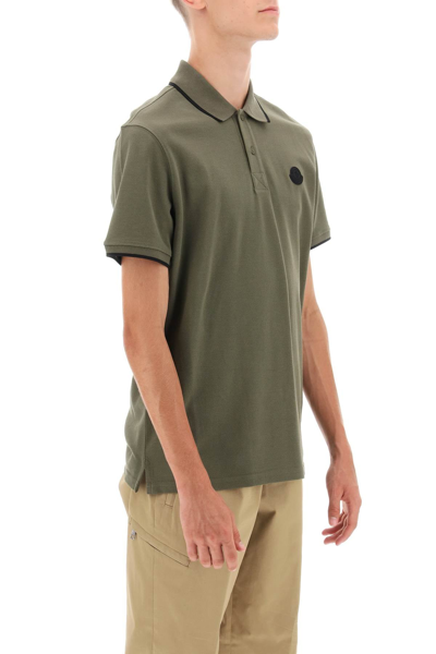 Shop Moncler Basic Polo Shirt With Reflective Logo Men In Yellow