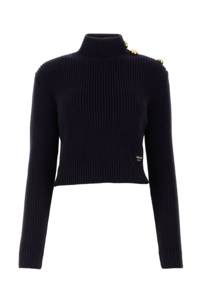 Shop Prada Woman Midnight Blue Wool Sweater