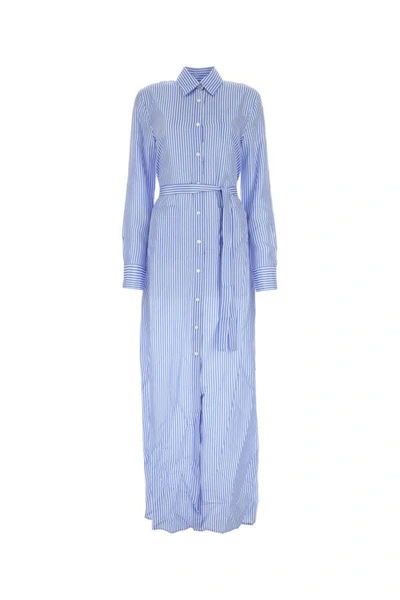 Prada Lapel Long-sleeved Shirt Dress In Multicolor
