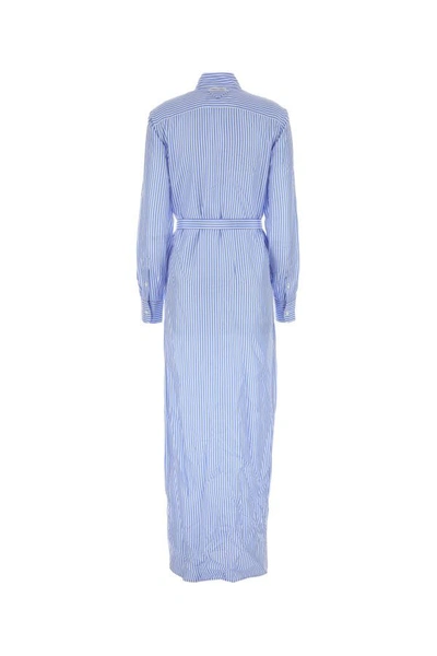 Prada Lapel Long-sleeved Shirt Dress In Multicolor