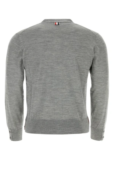 Shop Thom Browne Man Grey Wool Blend Cardigan In Gray