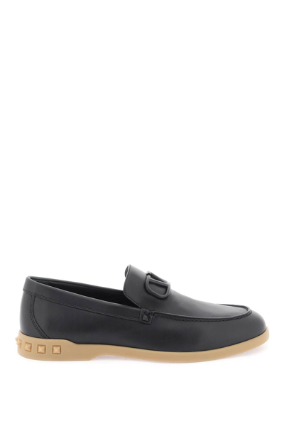 Shop Valentino Garavani Leisure Flows Leather Loafers Men In Black