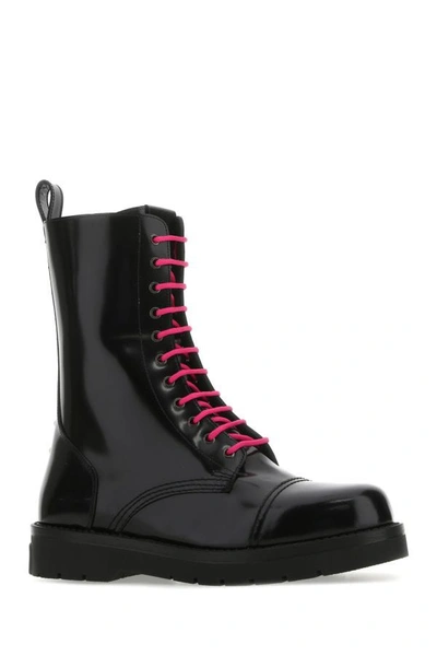 Shop Valentino Garavani Man Black Leather Combat Boots