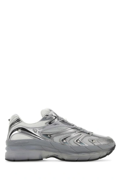 Shop Valentino Garavani Man Grey Leather And Fabric Low-top Ms-2960 Sneakers In Gray