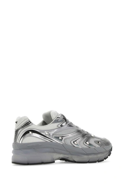 Shop Valentino Garavani Man Grey Leather And Fabric Low-top Ms-2960 Sneakers In Gray