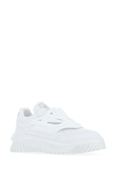 Shop Versace Man White Leather Odissea Slip Ons