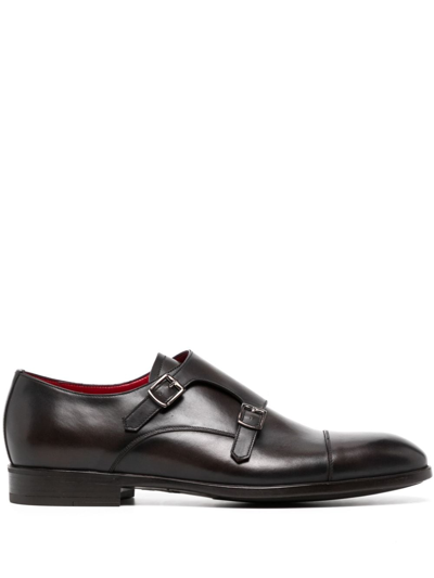 Shop Barrett Buckle-detail Leather Monk Shoes In Brown