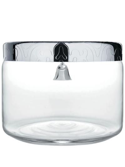 Shop Alessi Dressed Engraved Glass Biscuit Box In Silver