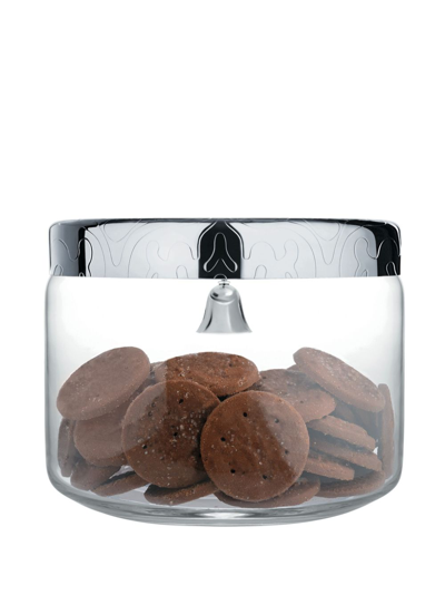 Shop Alessi Dressed Engraved Glass Biscuit Box In Silver