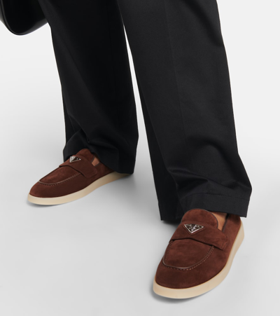 Shop Prada Saint Tropez Suede Loafers In Brown