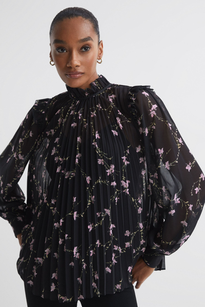 Shop Florere Sheer Floral Ruffle Blouse In Black