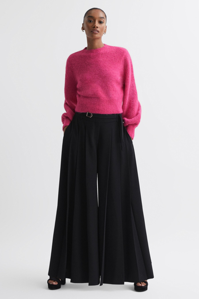 Florere Black  Wide Leg Belted Trousers In Black